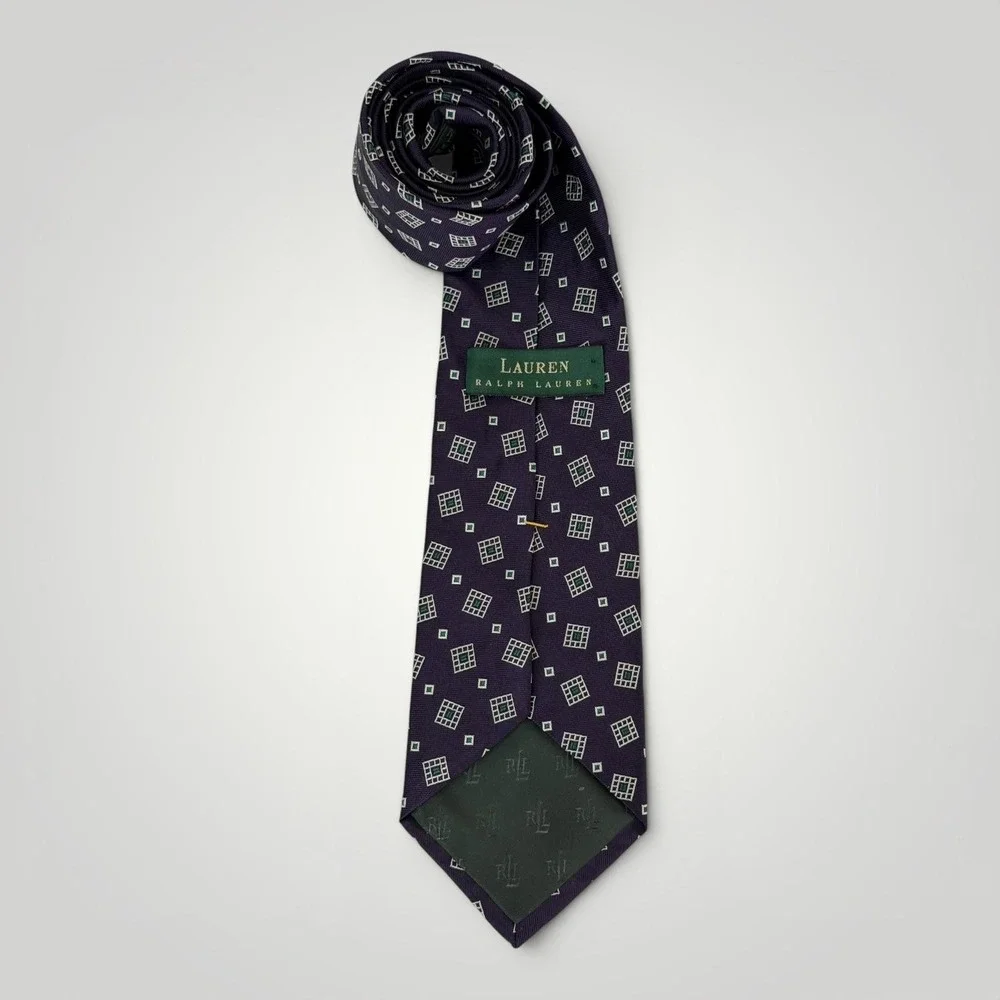 Lauren Ralph Lauren Silk Tie Purple Geometric USA Made‎ Classic Mens OS